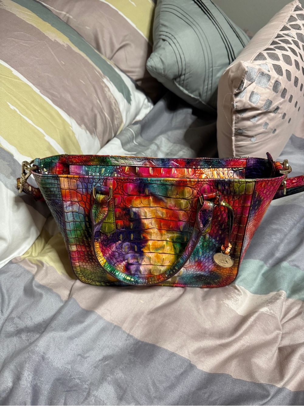 Brahmin Small Ashlee Rainbow Croc-Embossed Satchel - Multi-Color